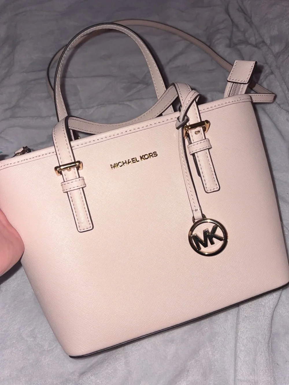 Michael Kors Blush Pink Leather Satchel with Gold MK Charm